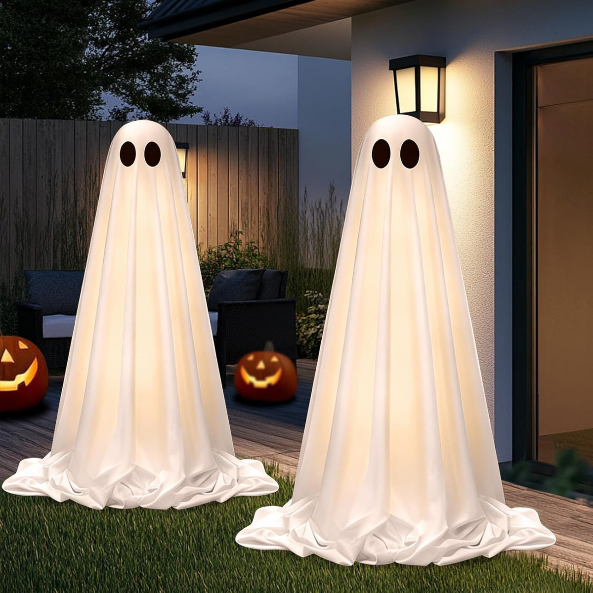 Halloween Decorations Outdoor Indoor, 2 Pack Light Up Cute Ghost Decoration S...