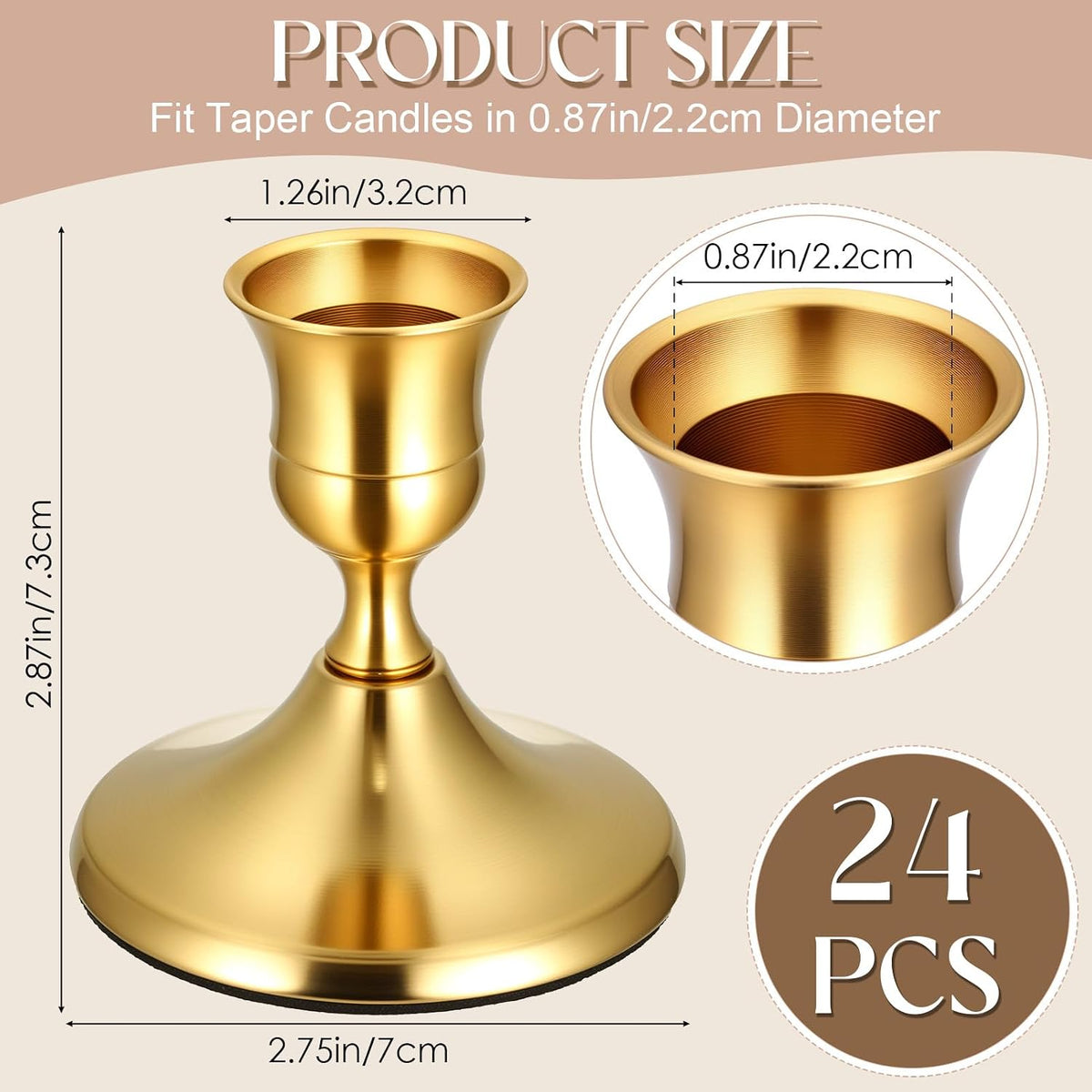 24PCS Brass Gold Taper Candle Holders, Vintage Metal Candlestick Holders