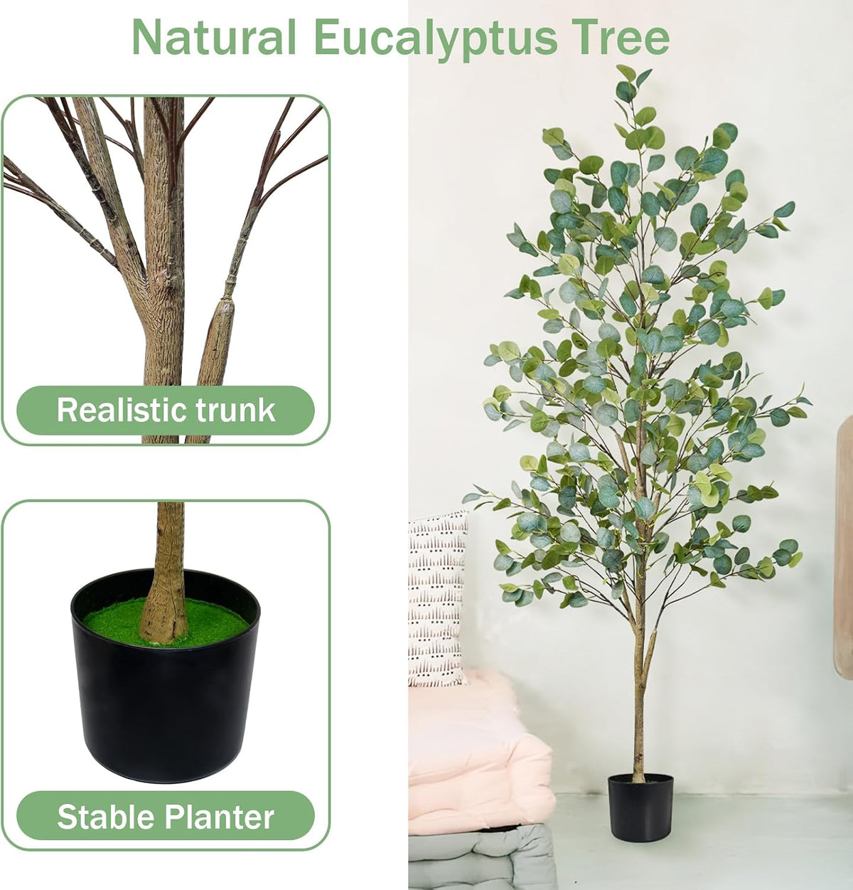 Caxchiling Artificial Eucalyptus Tree 6FT, Faux Floor Tree Indoor Outdoor