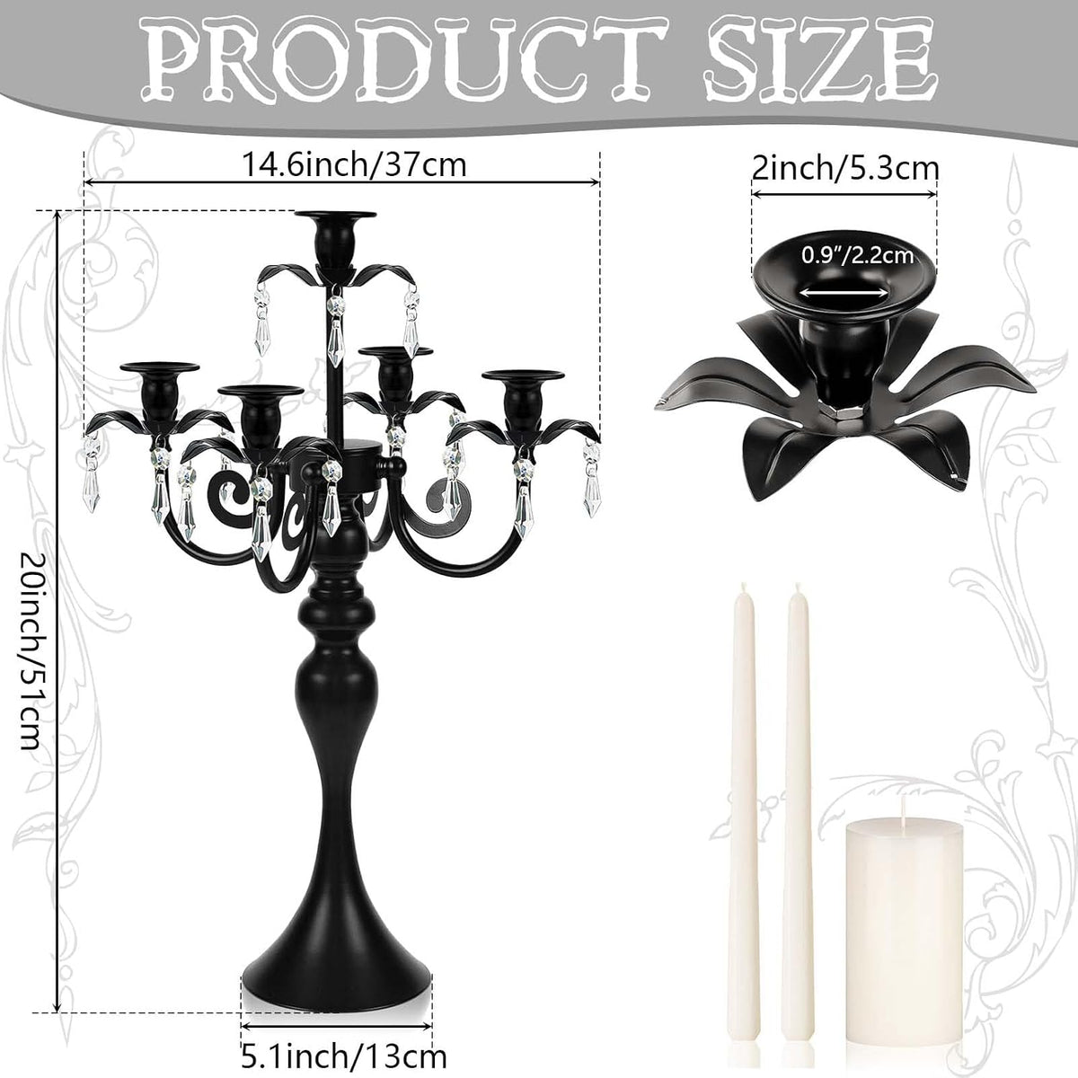 20''Tall Crystal Pendant Taper Candle Holders/Stylish Candle Stands/C...