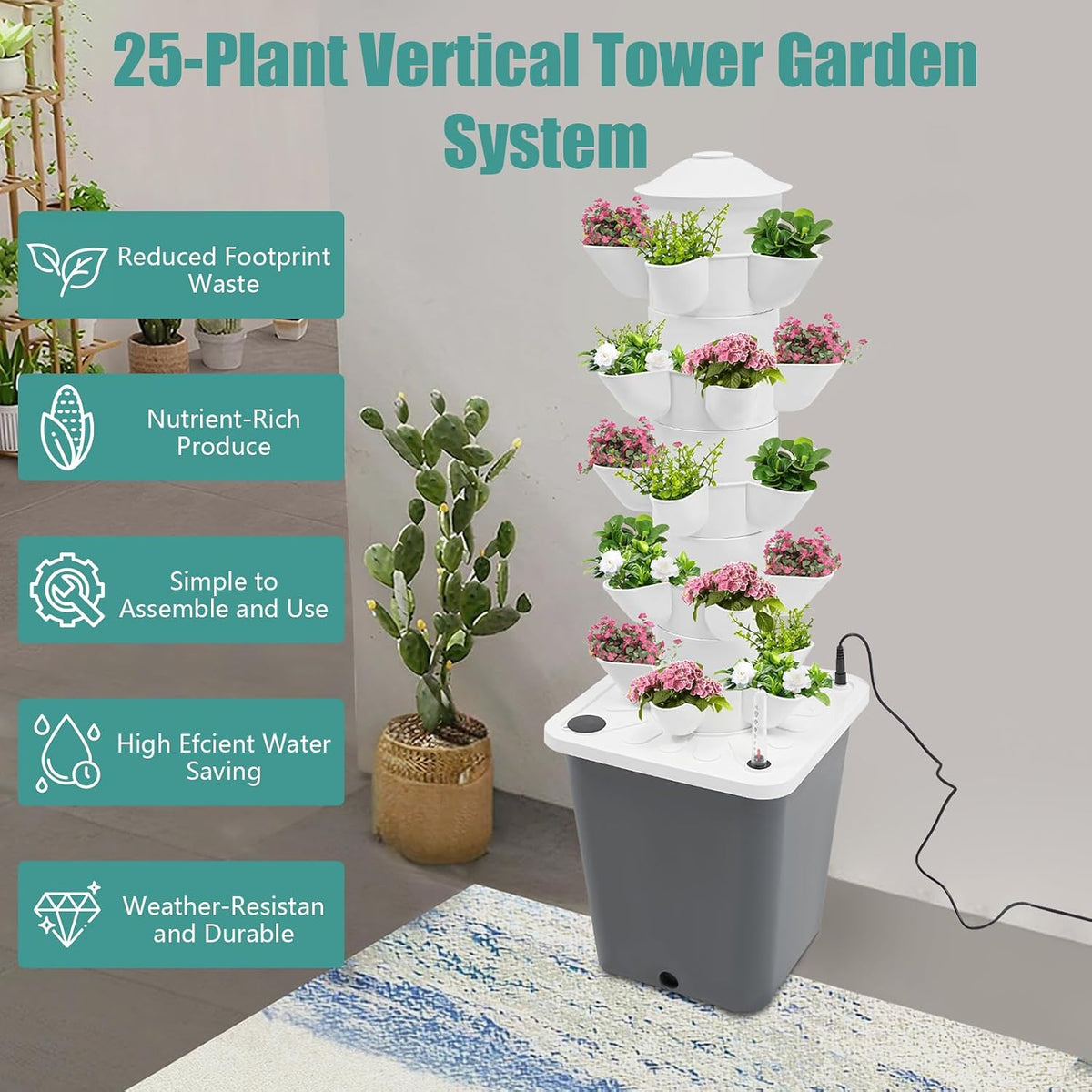 25-Plant Vertical Tower Garden System - Indoor Hydroponic Growing Kit