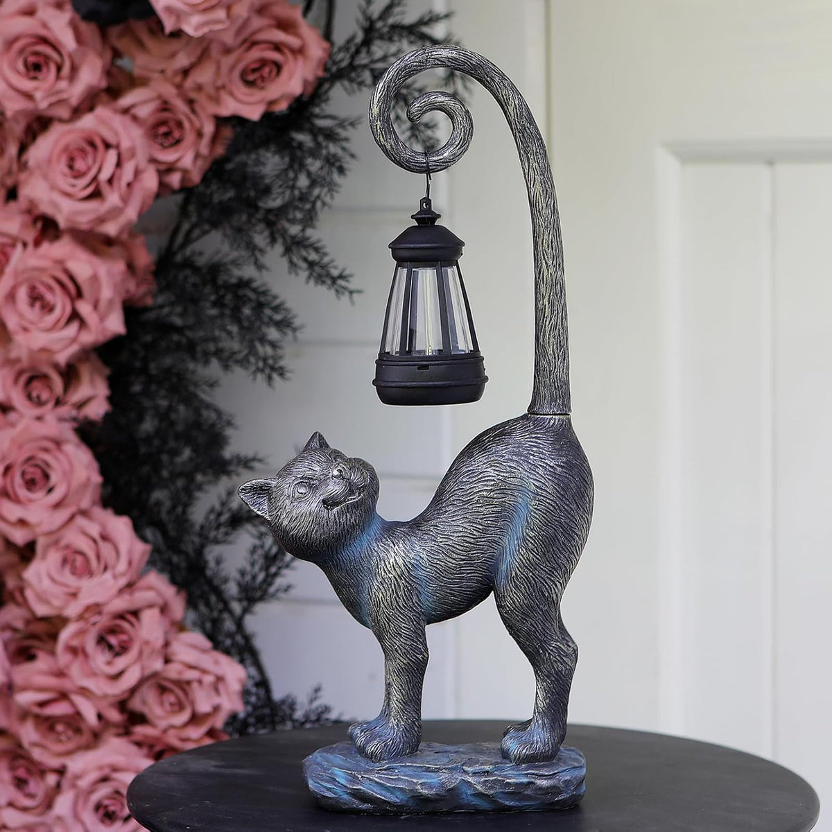 Halloween Decorations Gifts Outdoor Cat Garden Statues with Solar Lights, Hom...