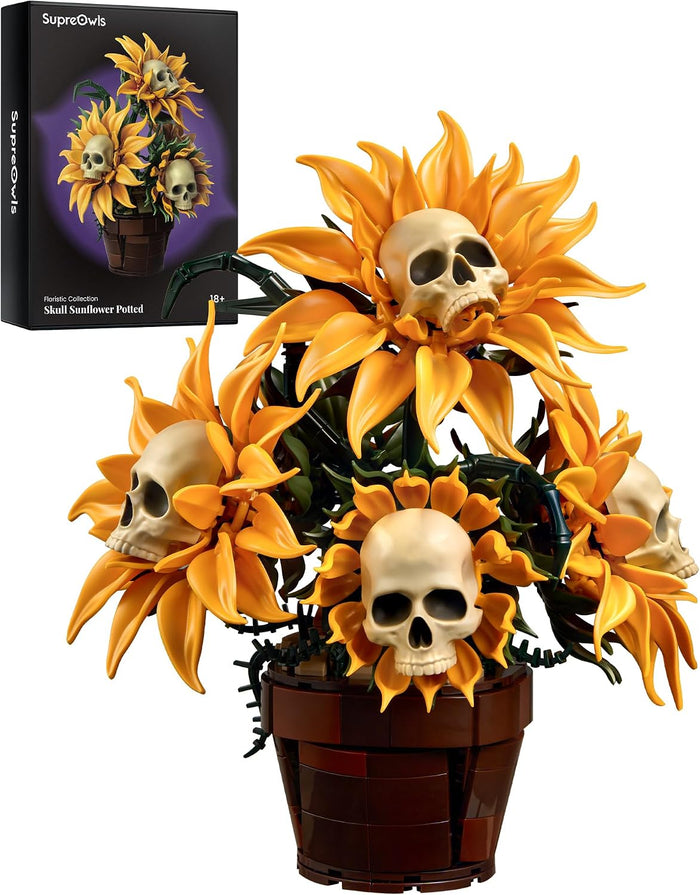 Gothic Skull Sunflower Potted Halloween Building Set for Adults