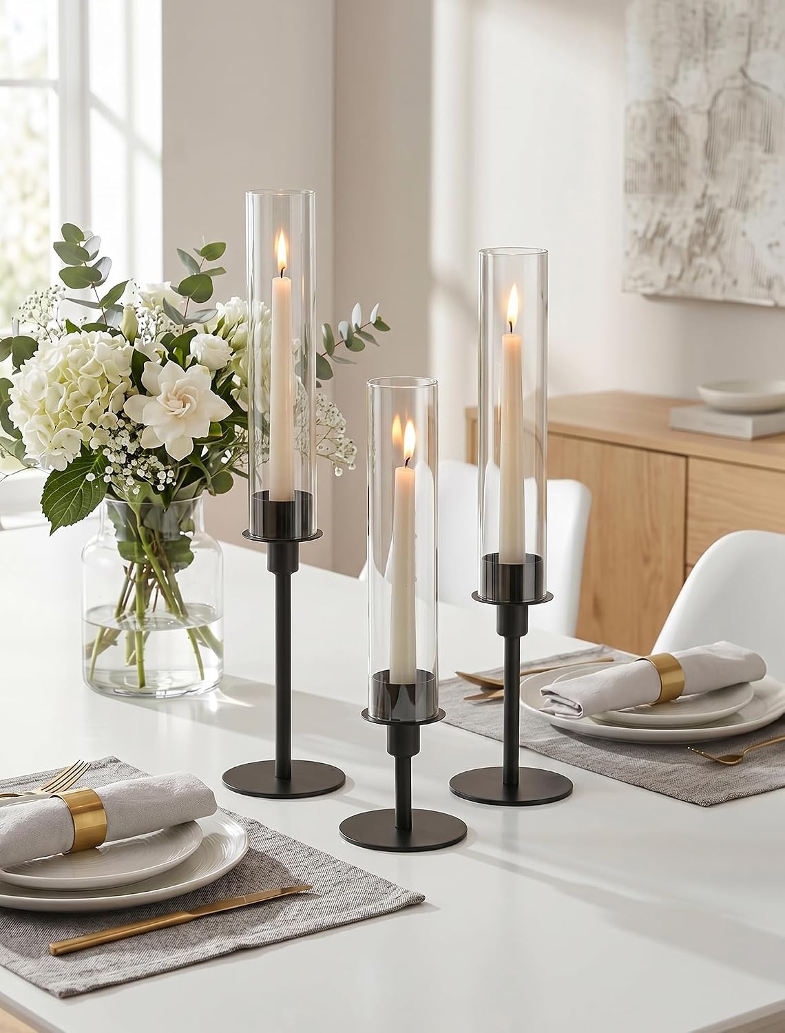 Sziqiqi Black Hurricane Candle Holders: Black Candlestick Holders, Set of 6