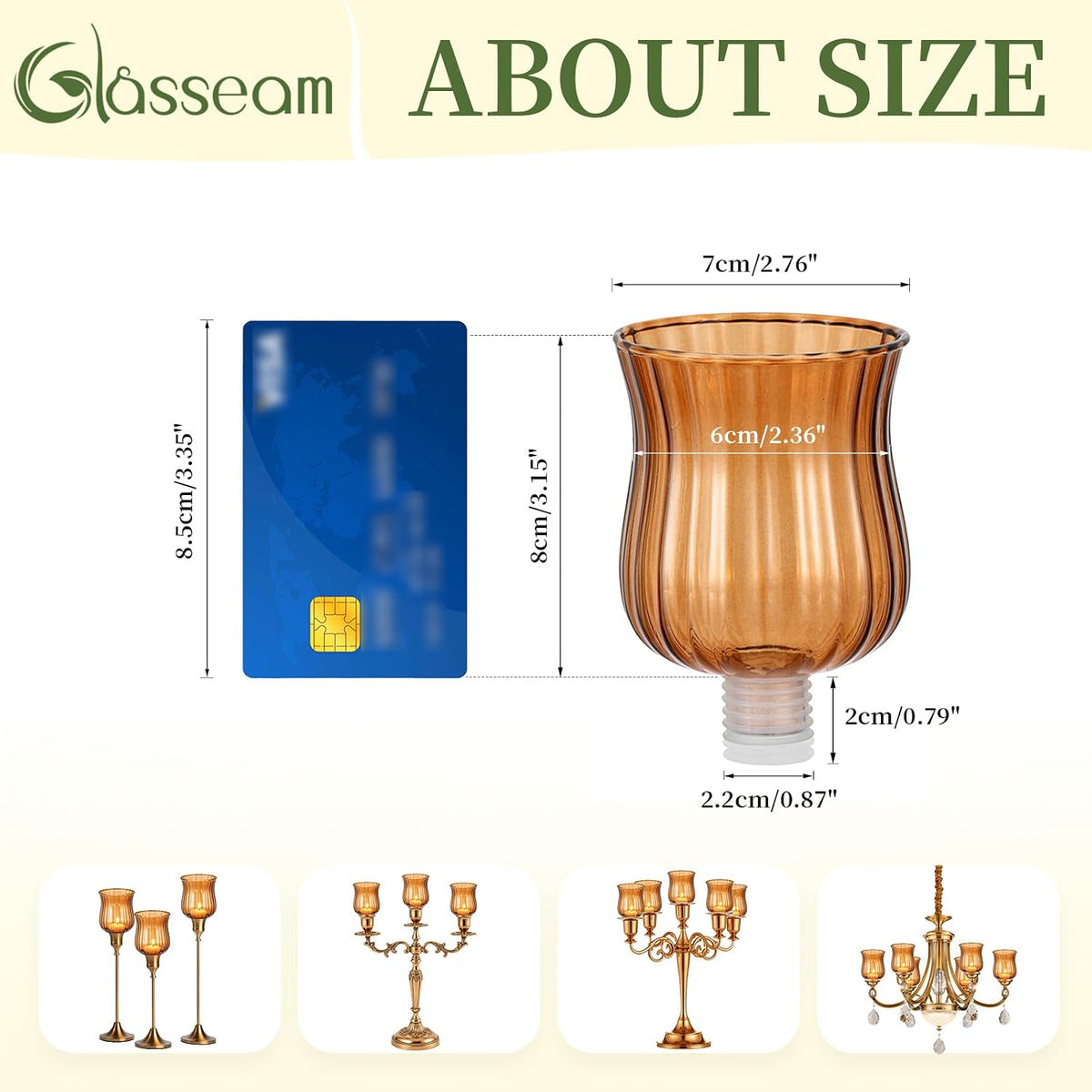 Glasseam Amber Tea Candle Holders 5Pcs Glass Votive Cup with Peg for Taper