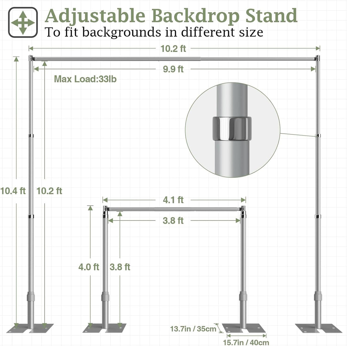 EMART Heavy Duty Backdrop Stand 10x10 Adjustable Photo Pipe and Drape Stand