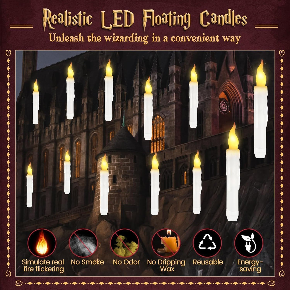 Harry Floating Battery Operated Flameless Hanging Candle Lights with Potter M...
