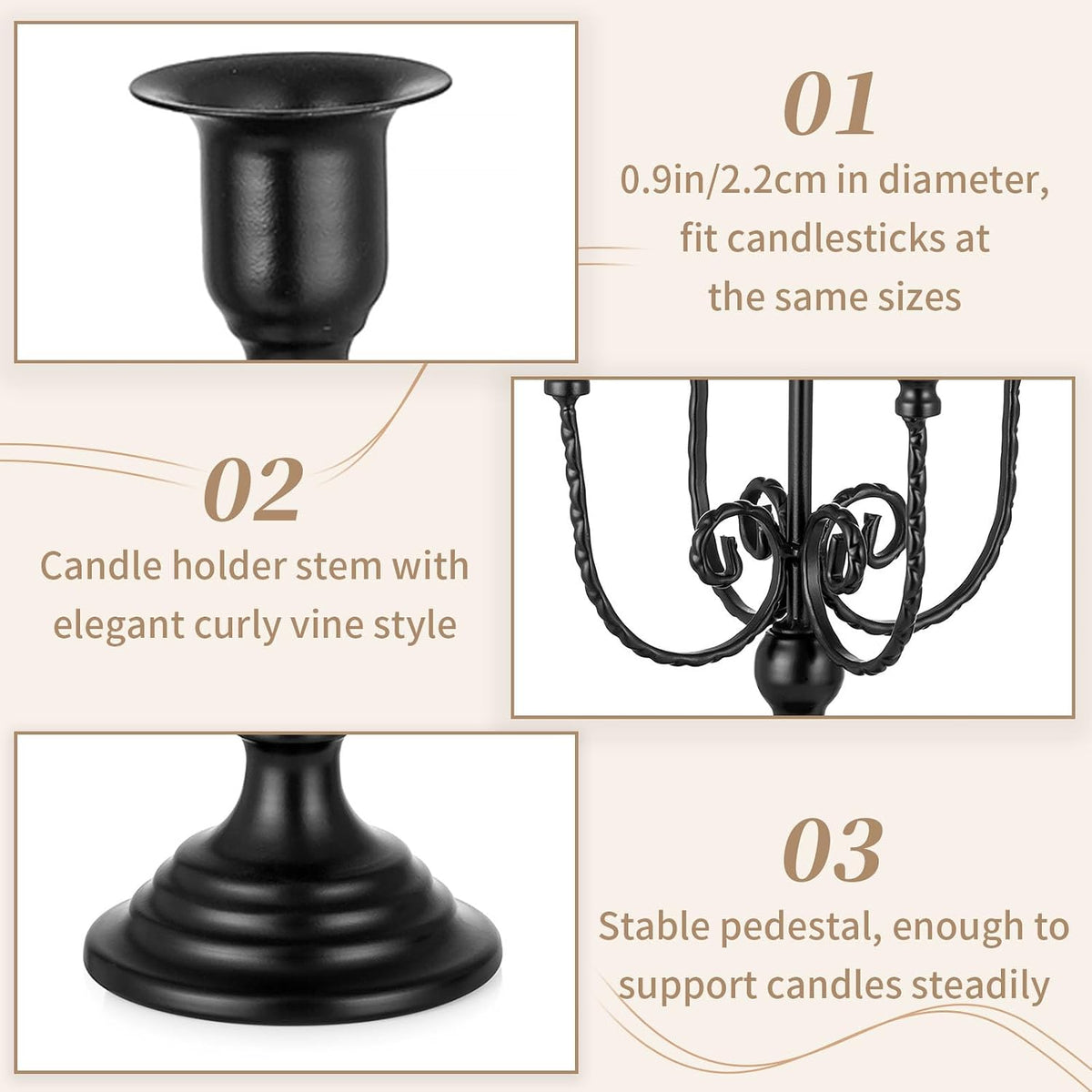 Sziqiqi Black Candelabra Candle Holder for Halloween, 5 Arms Candelabra