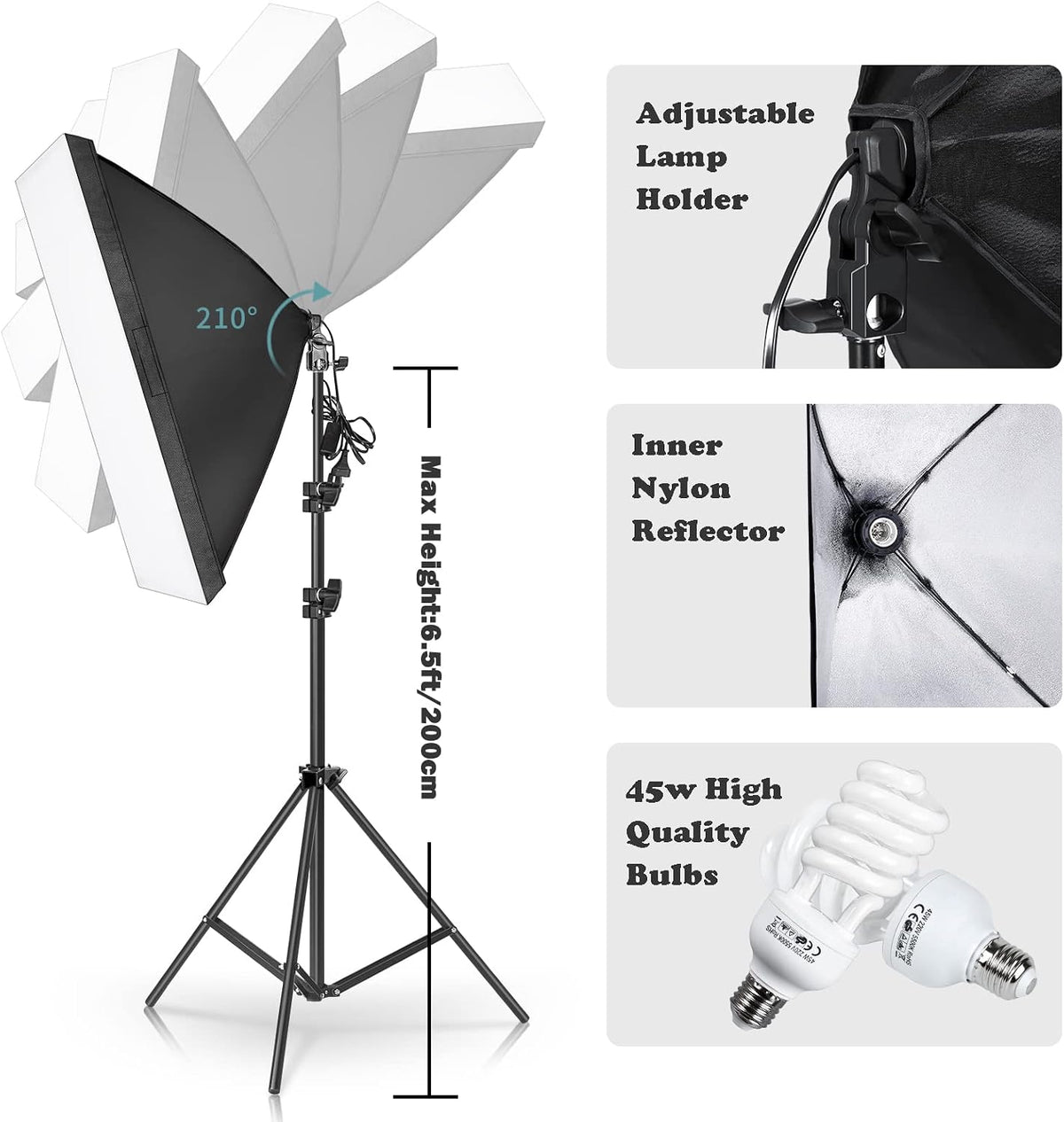 Photo Lighting Kit, 2M x 3M/6.6ft x 9.8ft Background Support System and 900W ...