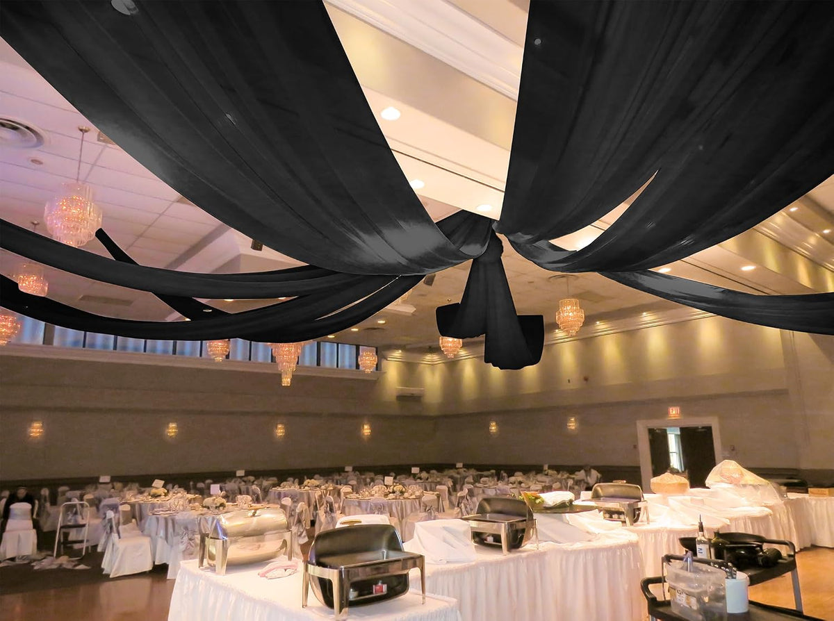 6 Panels Black Ceiling Drapes for Wedding 5ftx30ft Ceiling Drapes Wedding Arc...