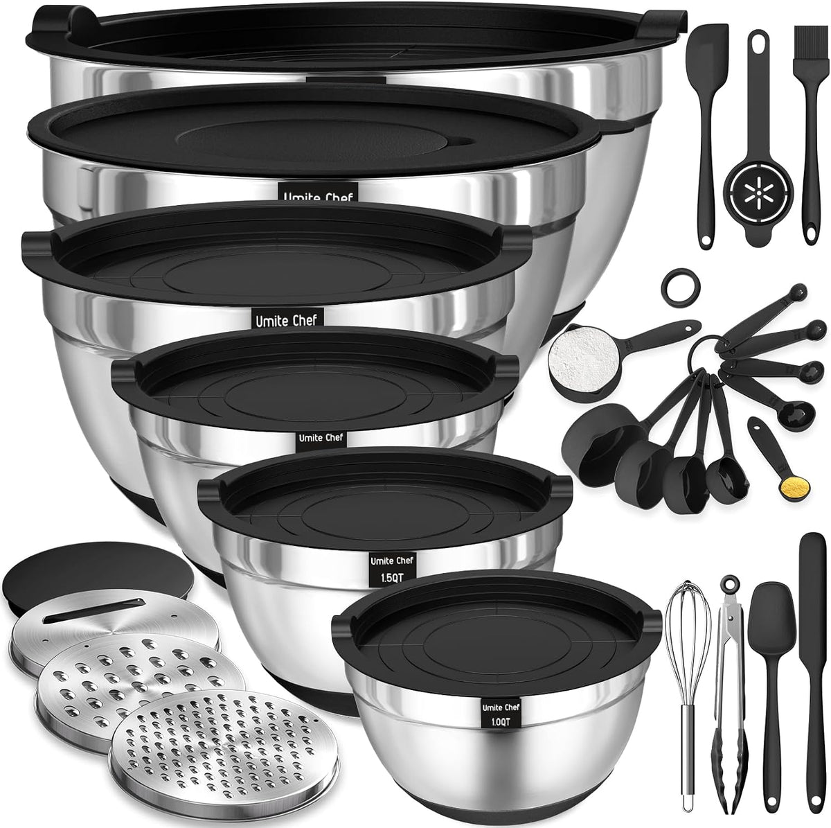 Thickened Heavy-Duty 26pcs Stainless Steel Bowl, Mixing Bowl Set with Lid, Gr...