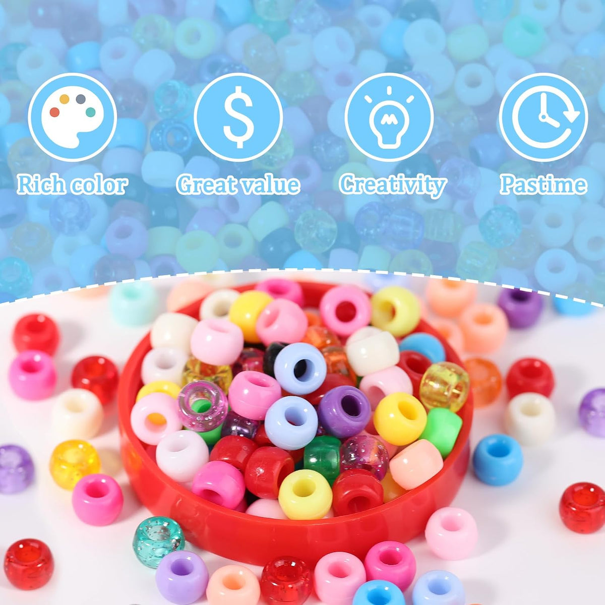 Pony Beads Bulk, 12000+ pcs Plastic Assorted Bead for Bracelets Creating Craf...