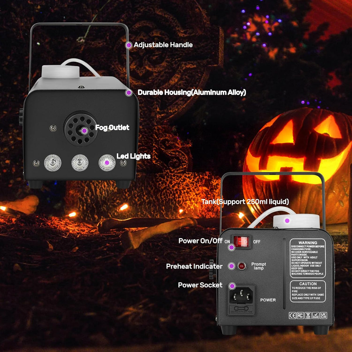 Fog Machine 500W with 14 Color RGB LED Lights and Auto Mode, 2000CFM Smoke Ma...
