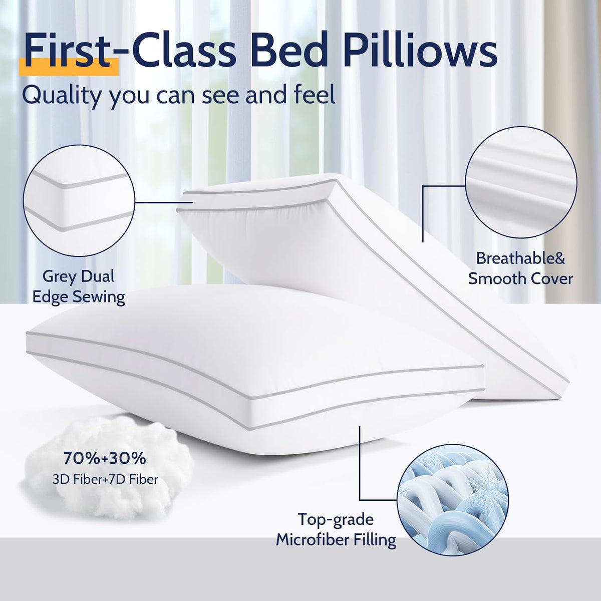 ROUMEA Pillows Queen Size Set of 2, Gusseted Bed Pillows for Sleeping 2 Pack,...