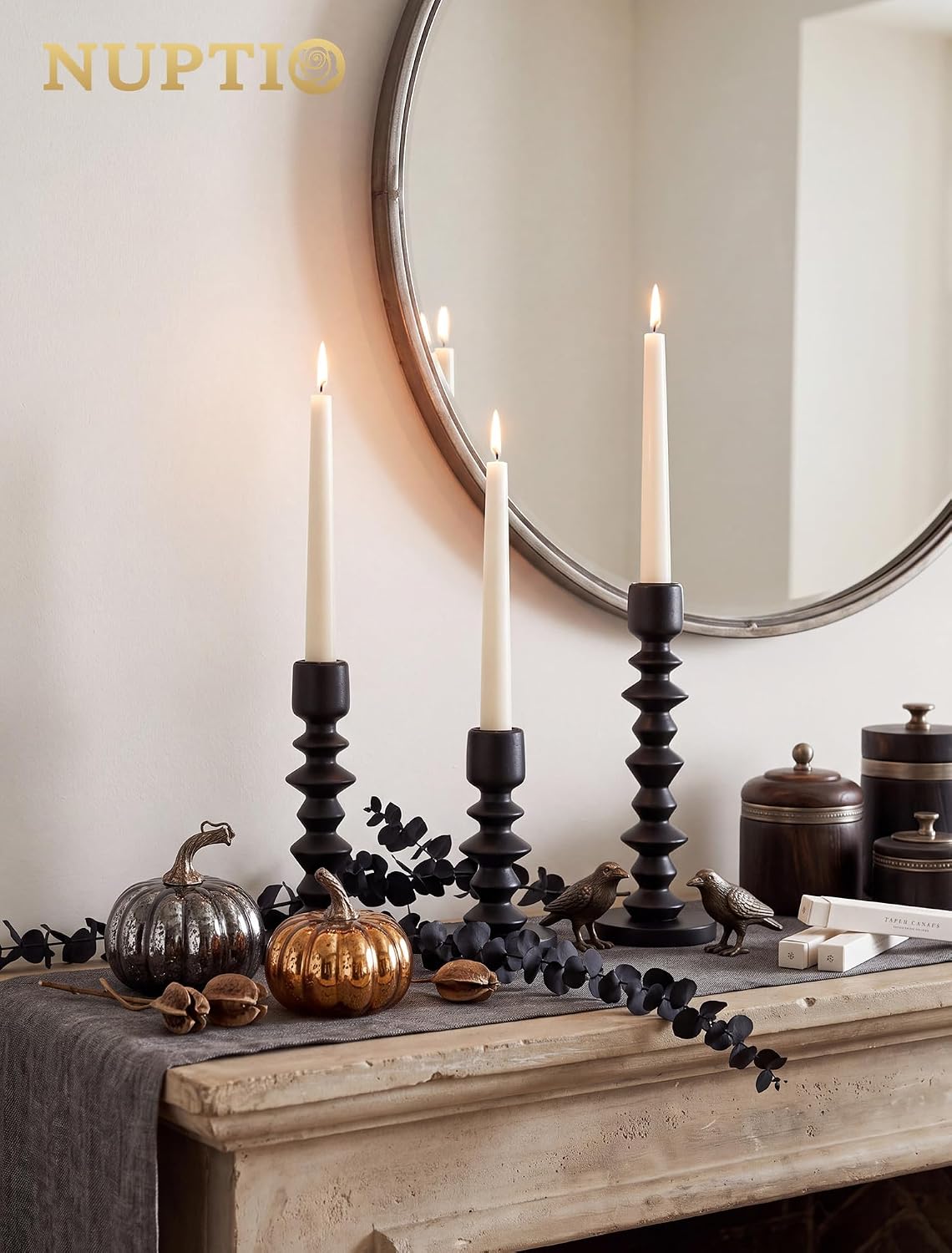 NUPTIO Black Modern Candle Holders: Set of 3 for Candlesticks and Tapers