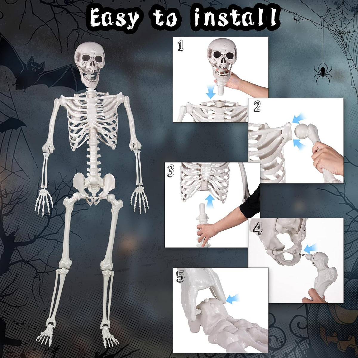 Halloween Skeleton, Realistic Life Size Skeleton with Movable Joints for Hall...