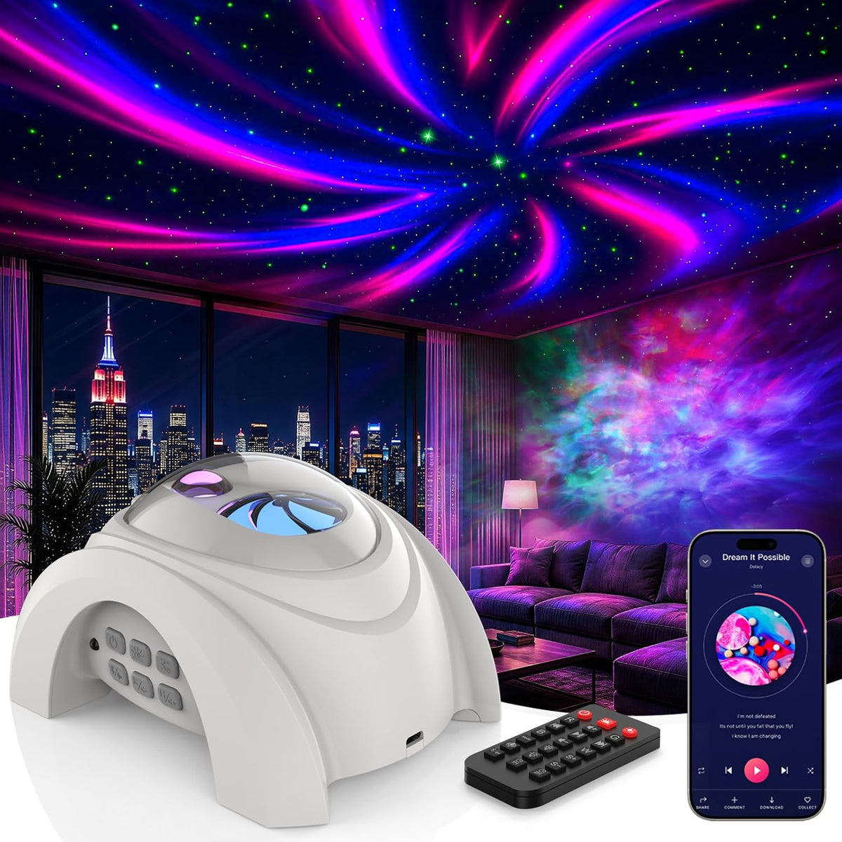 Rossetta Dual Lens Galaxy Star Aurora Projector Night Light for Bedroom