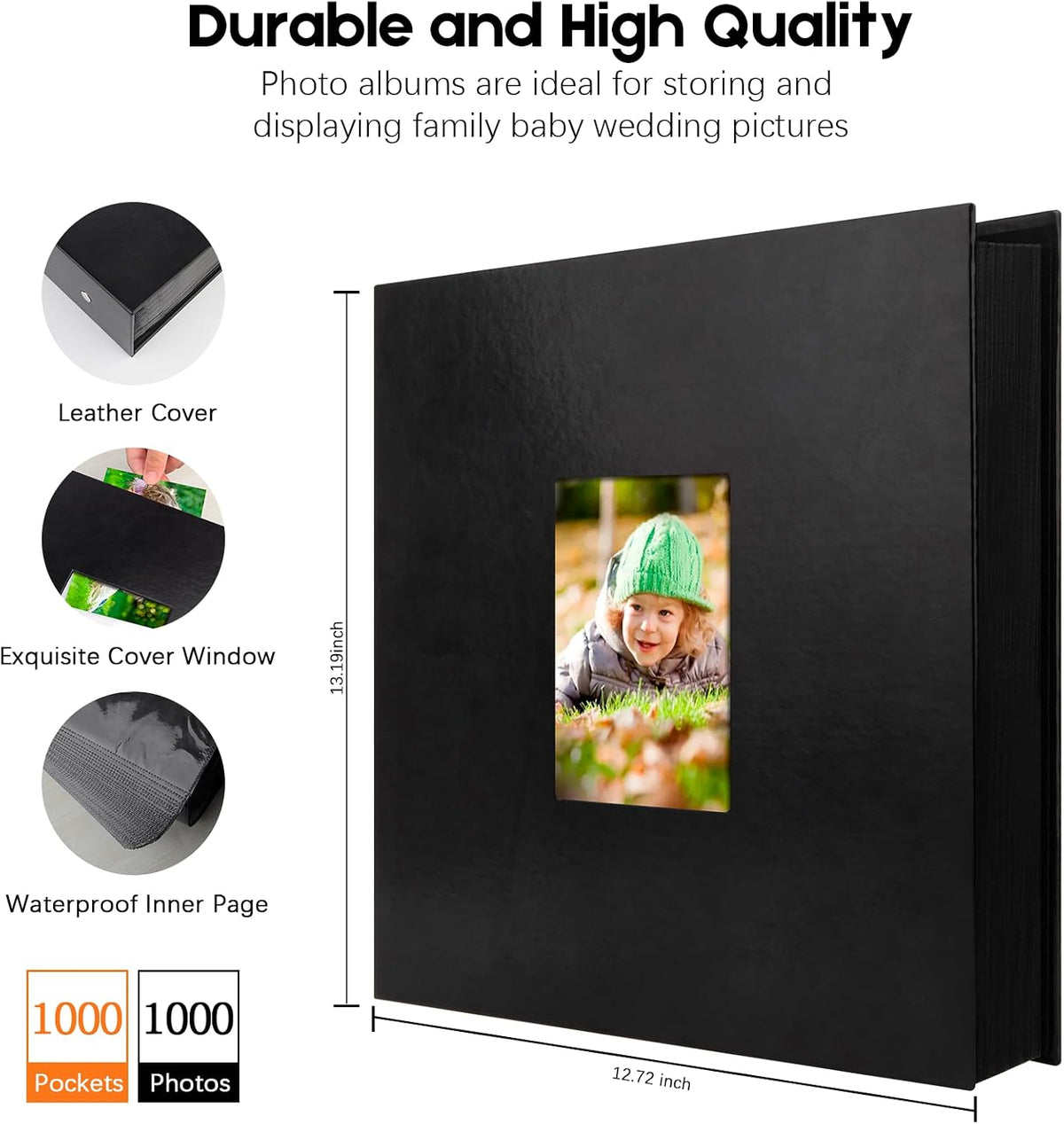 Extra Large Capacity Photo Album 4x6 Pictures Holds 1000 Photos, Black