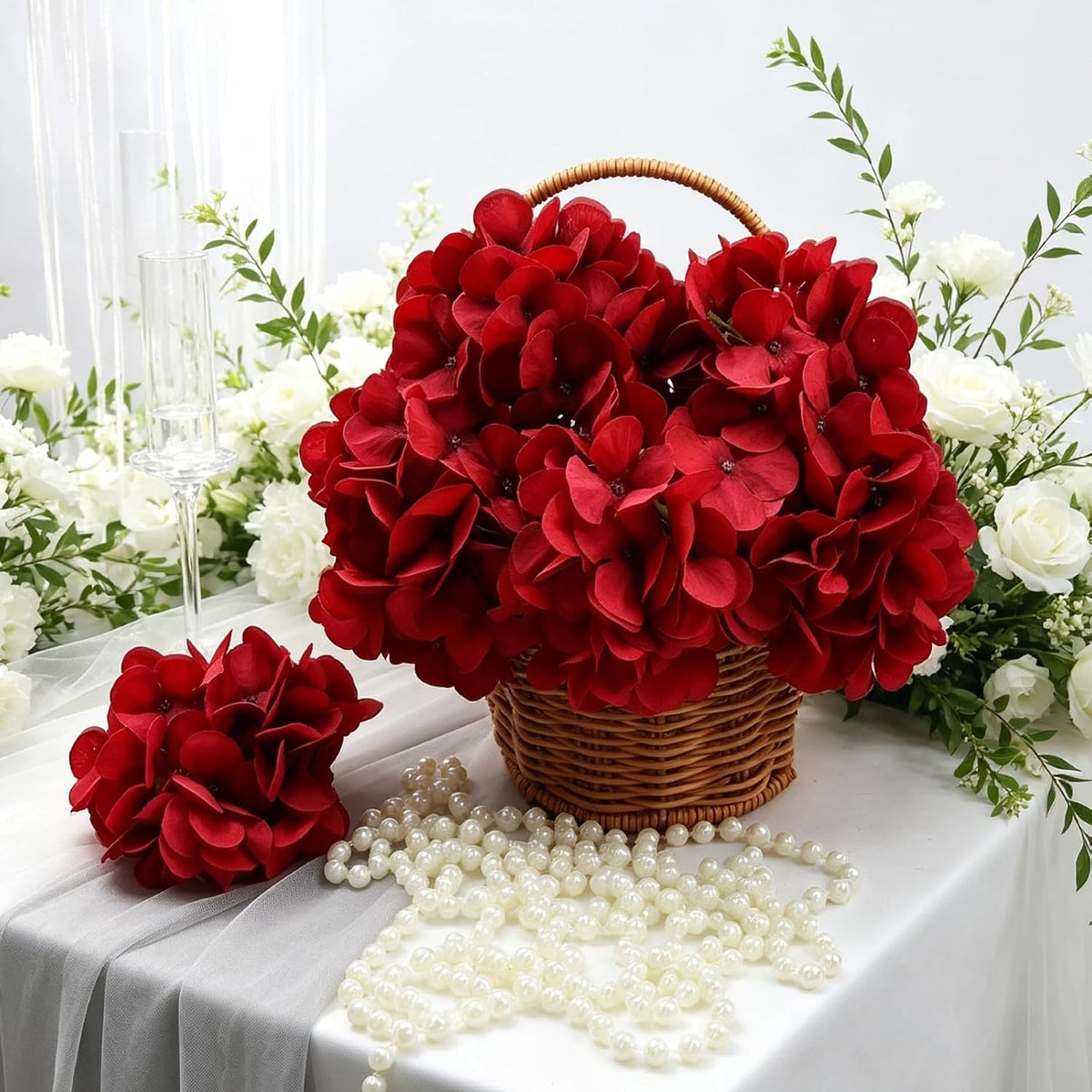 Red Hydrangea Artificial Flowers Silk Hydrangeas Bulk 104 PCS