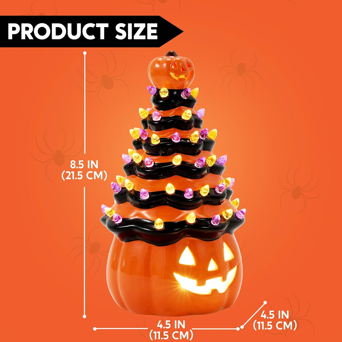JOYIN 8.5 Inch Halloween Orange Pumpkin Ceramic Tree with Multicolor Bulbs, L...