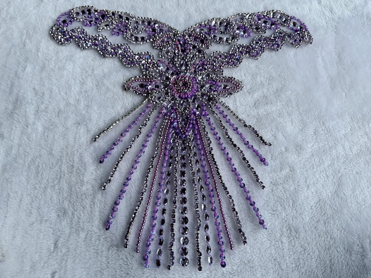 Pure Handmade Bodice lace Rhinestones Applique Sewing Stones Beads Crystal Tr...