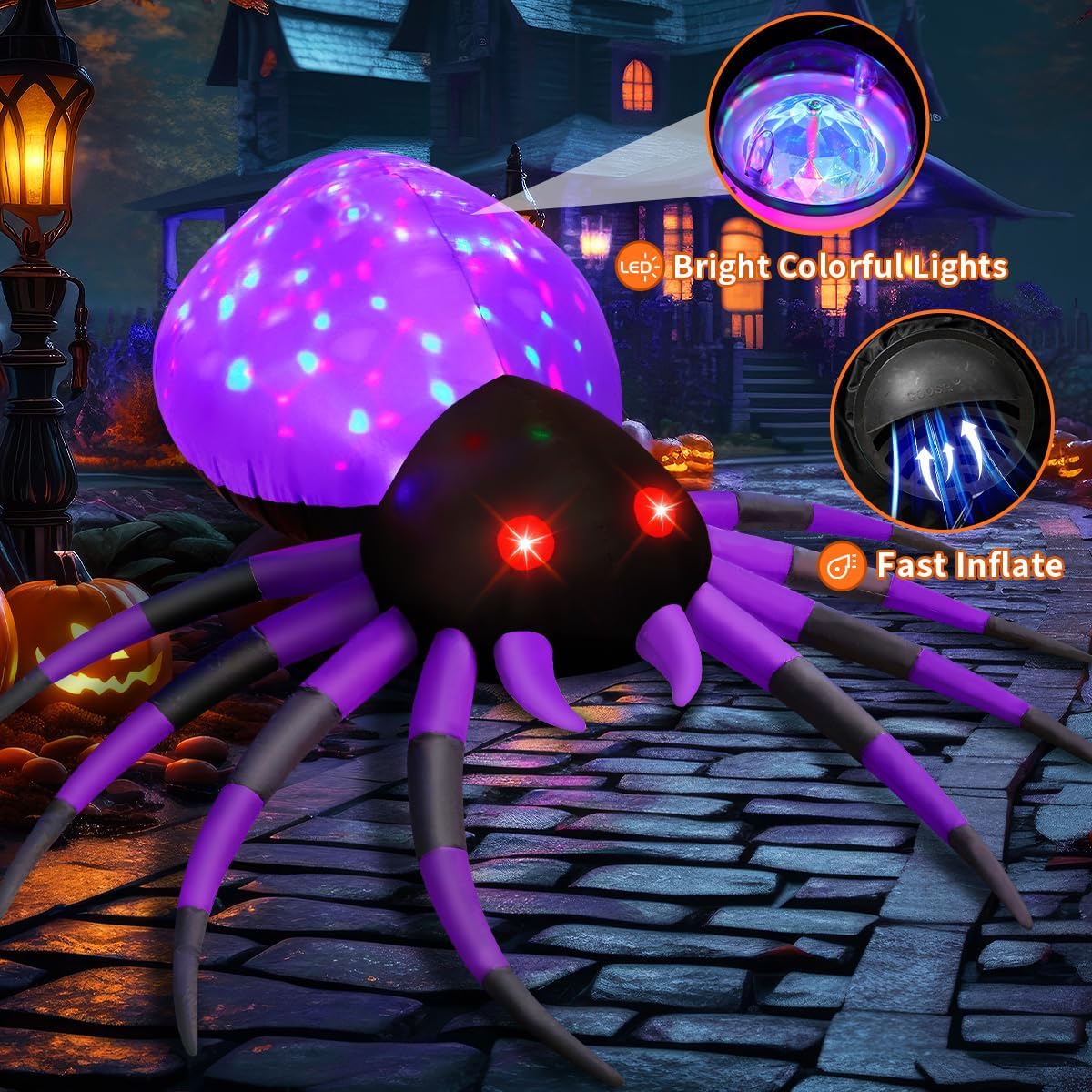 GOOSH 5 FT Width Halloween Inflatable Spider Outdoor Decoration with Magic Li...