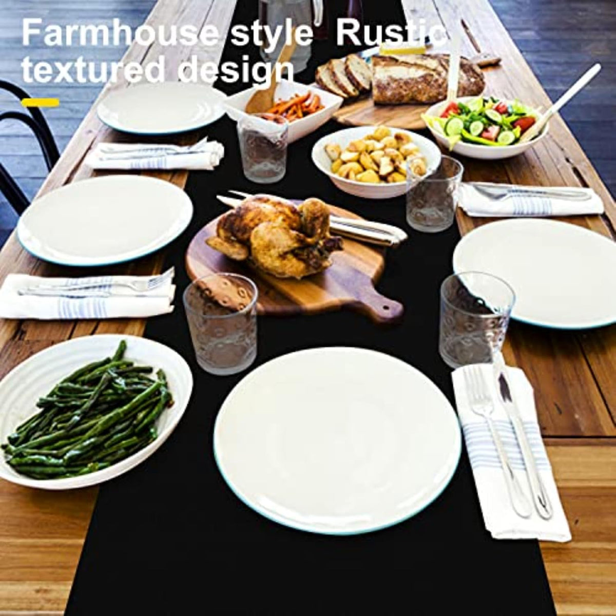 Waterproof Wipeable Table Runner, Thick Farmhouse Table Runner, Dresser Runne...