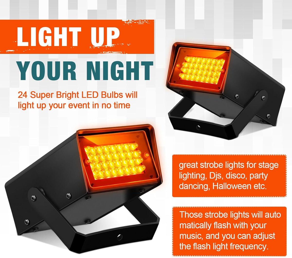 Treela 4 Pack Strobe Party Light Small Bright LED Outdoor, Orange, 32 LED
