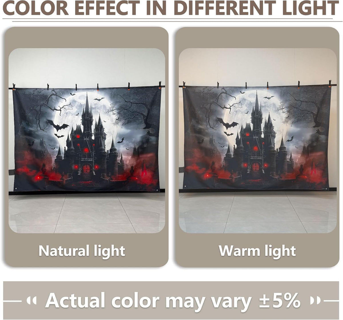 10x8ft Halloween Horror Castle Backdrop Full Moon Night Banner