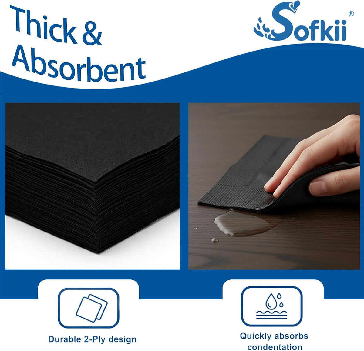 800 Count Black Cocktail Napkins, 4.75x4.75 Inch 2-Ply FSC-Certified Napkins,...