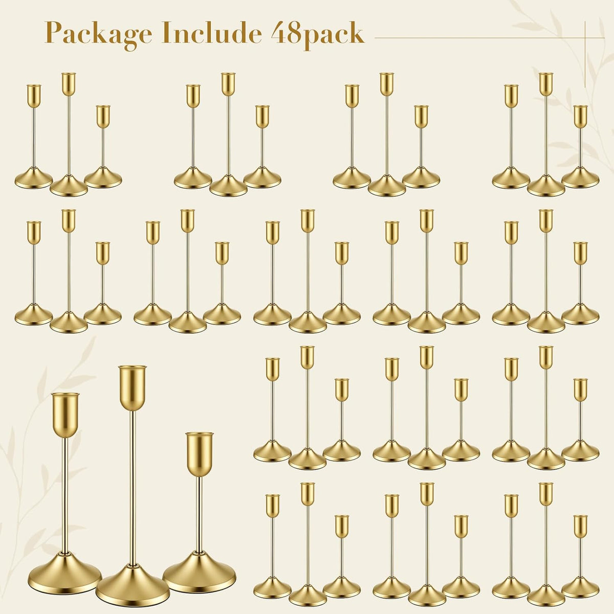 48 Pack Brass Gold Metal Taper Candle Holders Set,Vintage Metal Candlestick