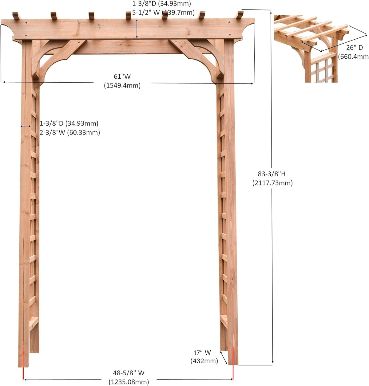 Solid Fir Wood Garden Arch Trellis for Climbing Plants Outdoor