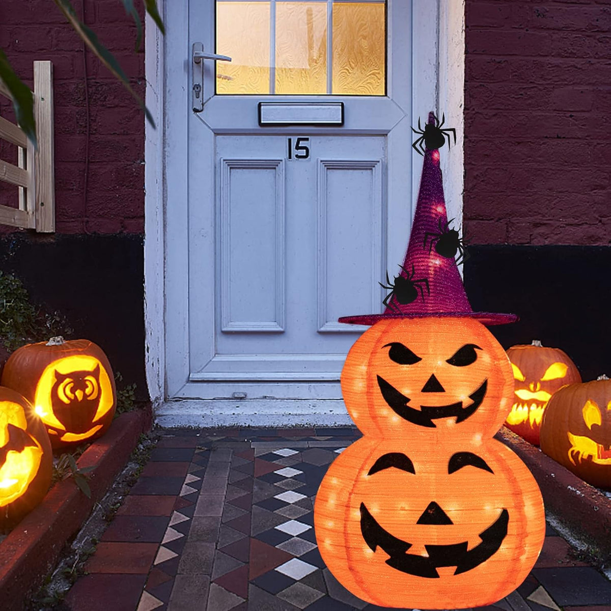 Collapsible Light up Pumpkin Halloween Decorations Outdoor, 3FT Plastic Pre-l...