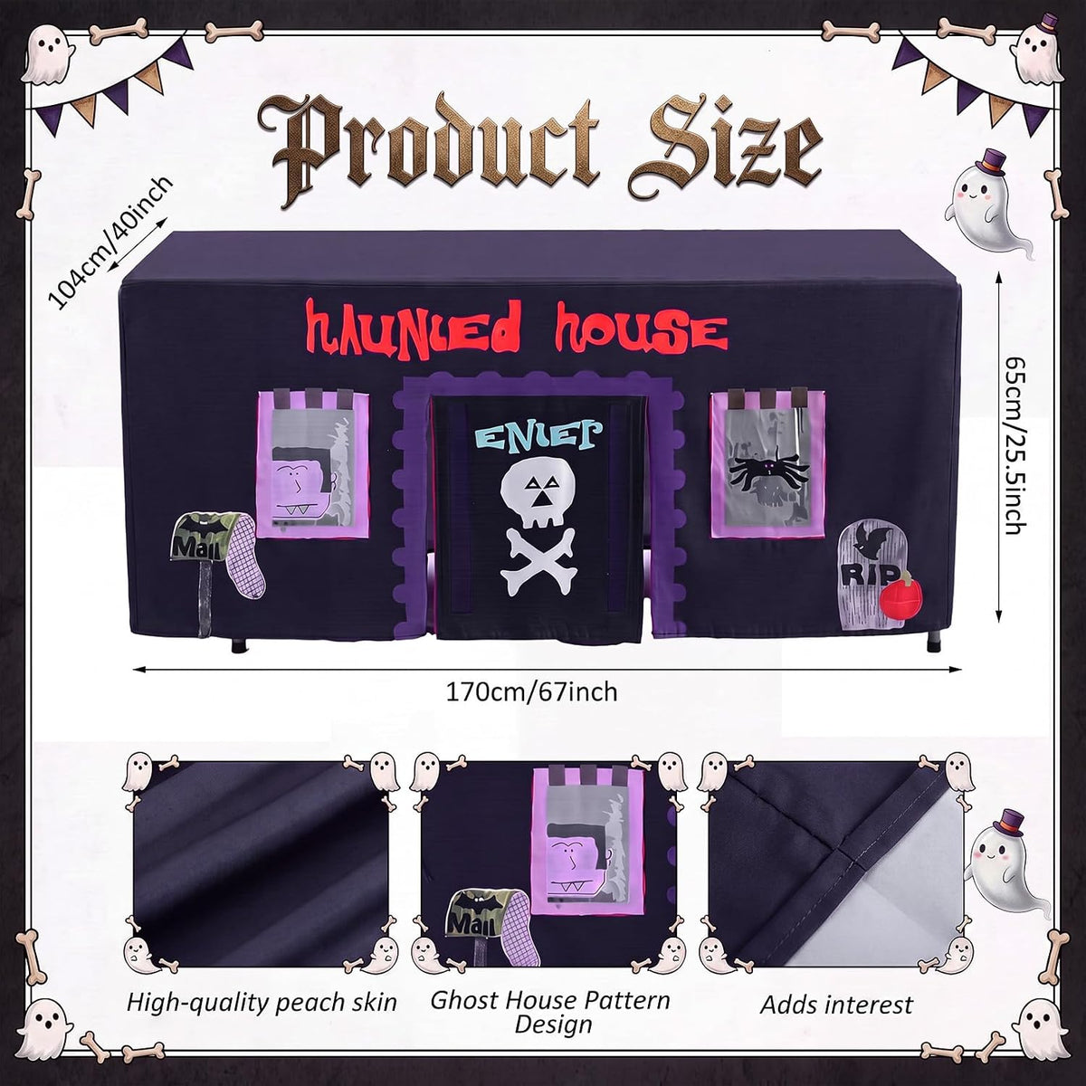 Oudain Large Halloween Haunted House Tablecloth 67 x 25.5 x 40 Inch