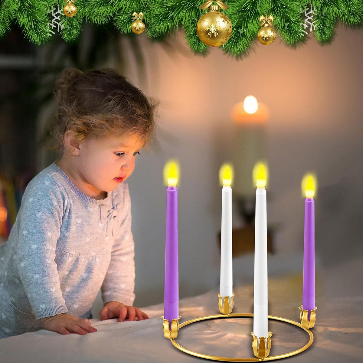 Thyle 12 Pcs Christmas Metal Advent Wreath Rings, Gold Candle Holder