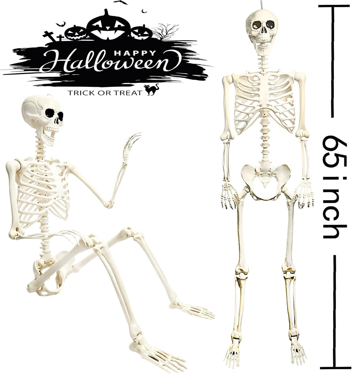 5.4FT Life Size Posable Halloween Skeleton Decorations, Full Body Realistic P...