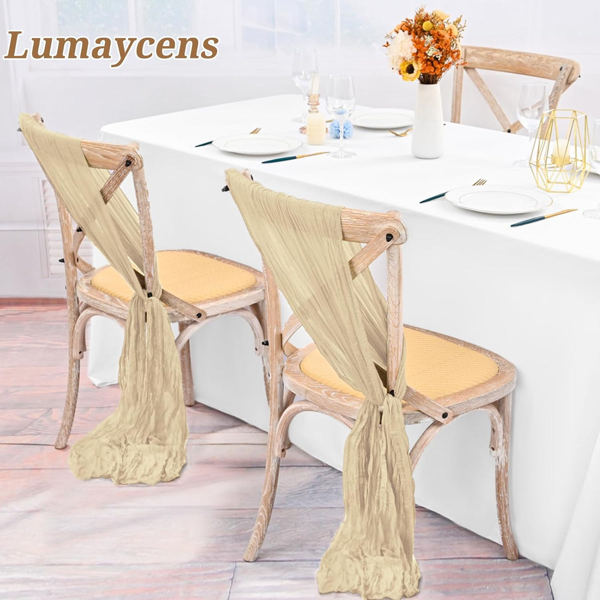 50 PCS Cheesecloth Chair Sashes Bows Wedding Aisle Decorations Chair Ribbon T...