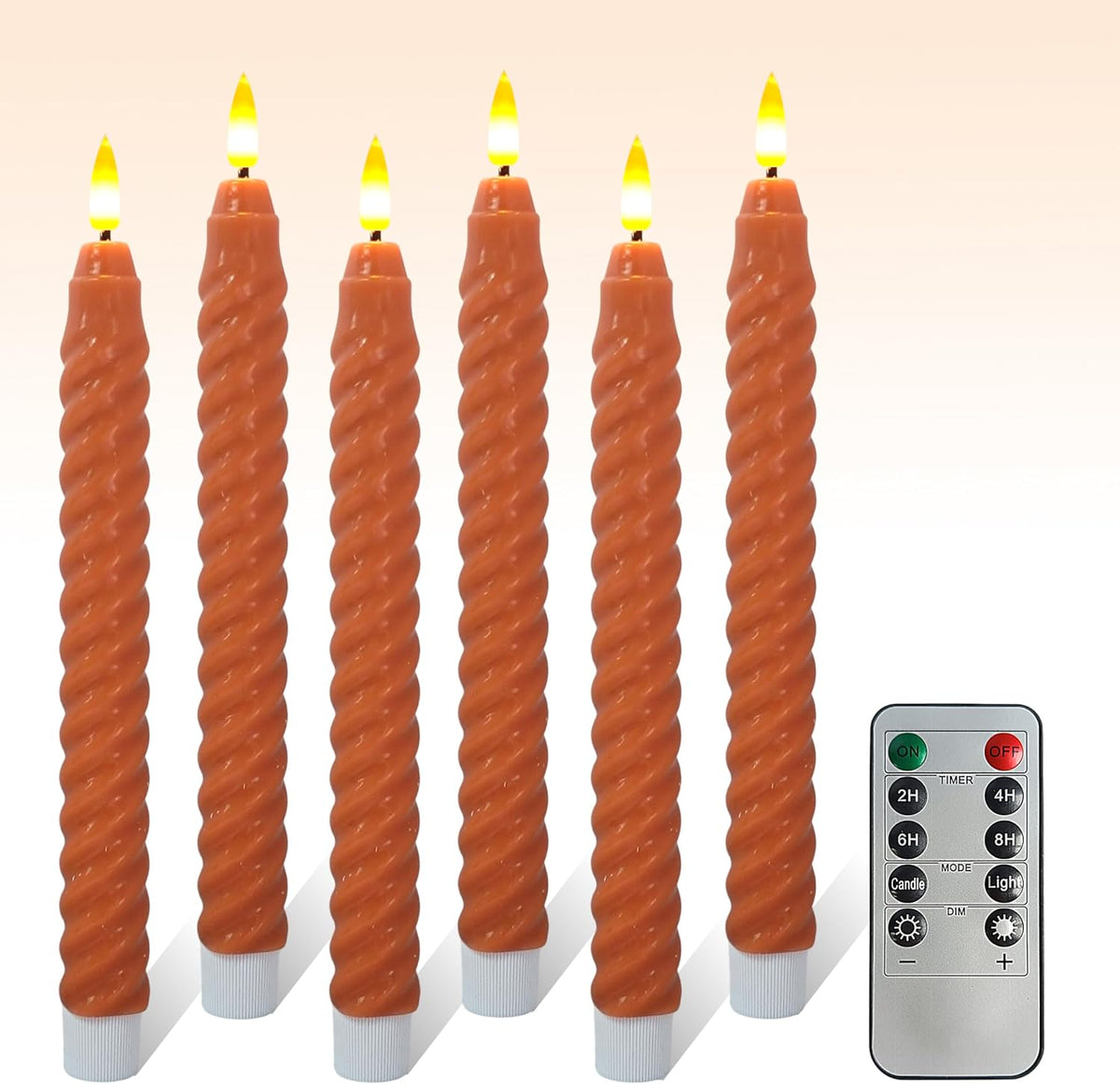 Pumpkin LED Flameless Spiral Taper Candles, 9.8", Real Wax, Fall Decor