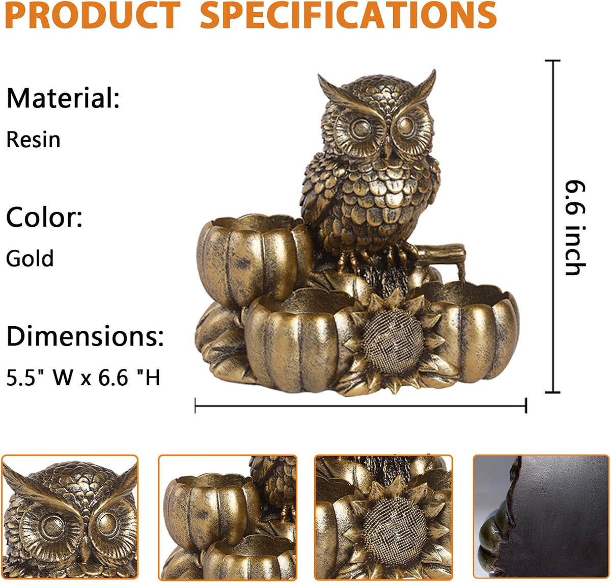 Gold Animal Candle Holders - Owl Vintage Rustic Pedestal Candlesticks, Harves...
