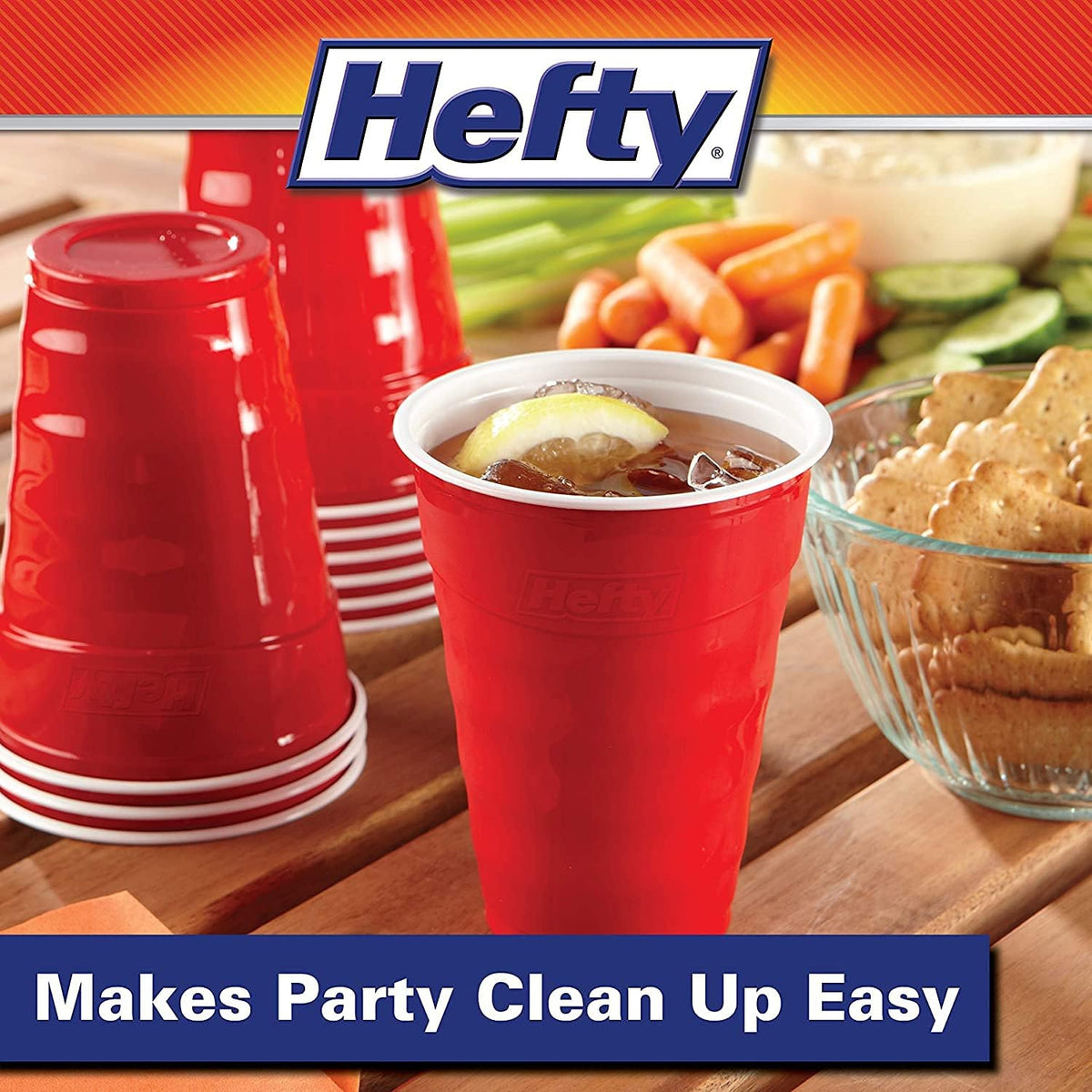 Hefty Easy Grip Disposable Plastic Cold Cups, Red, 18 Ounce (50 Count (Pack o...