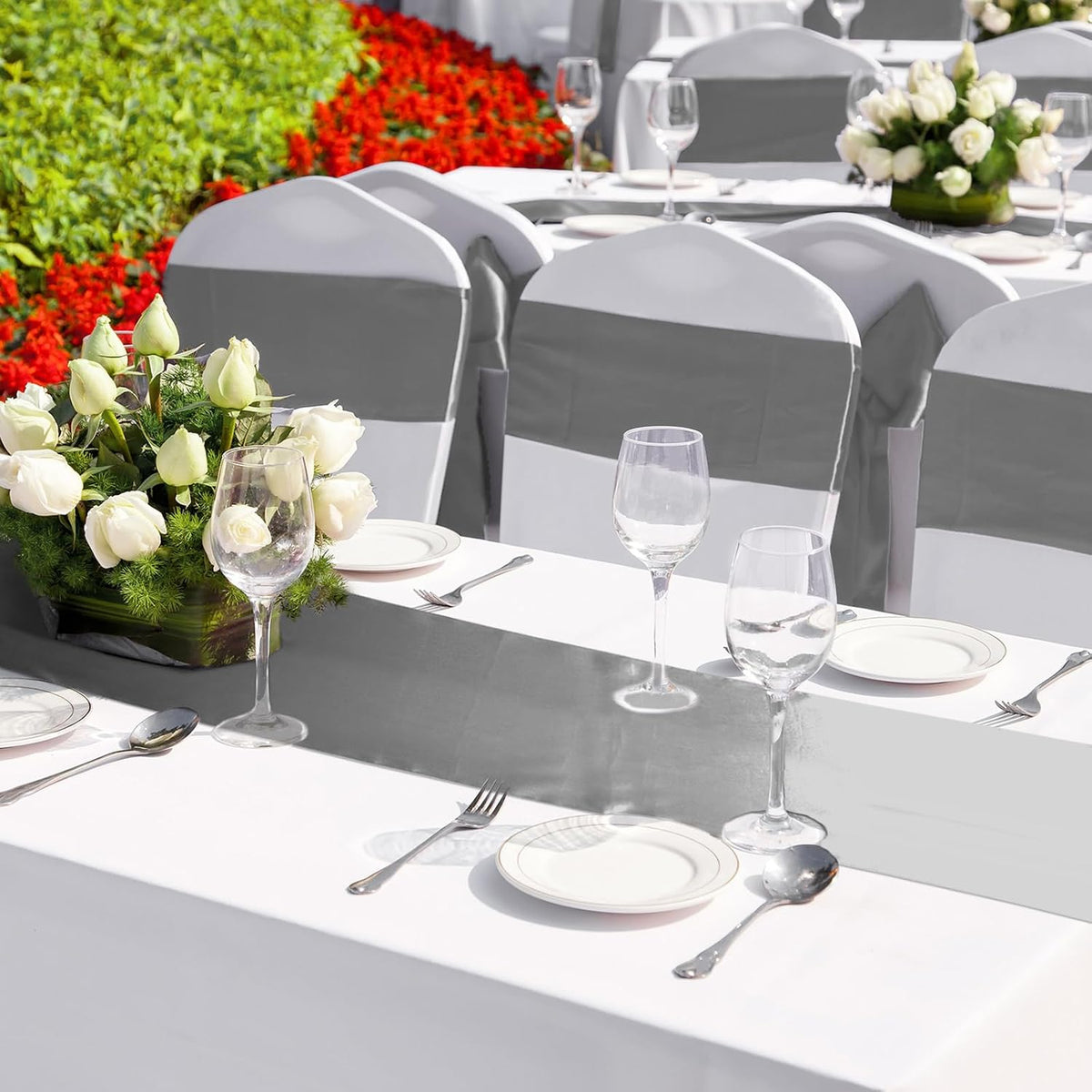 Bencailor 24 Pcs Dark Gray Satin Table Runners Bulk, 12 x 108 Inch