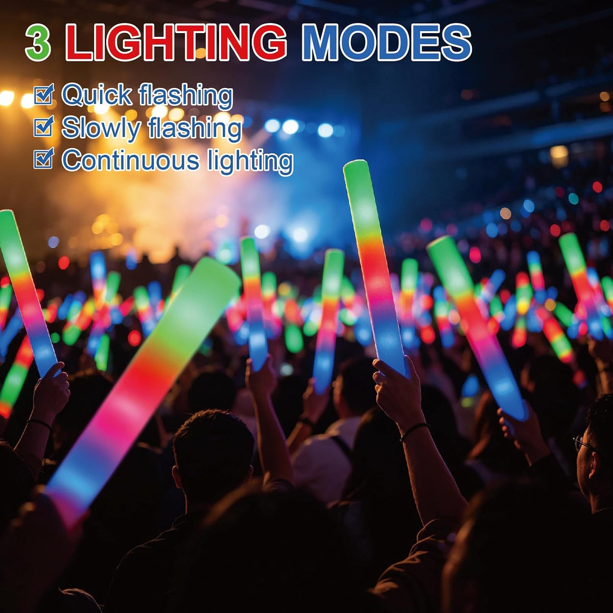 pelreame 105 Pack LED Light Up Foam Wands, 3 Modes Colorful Flashing Cheering...