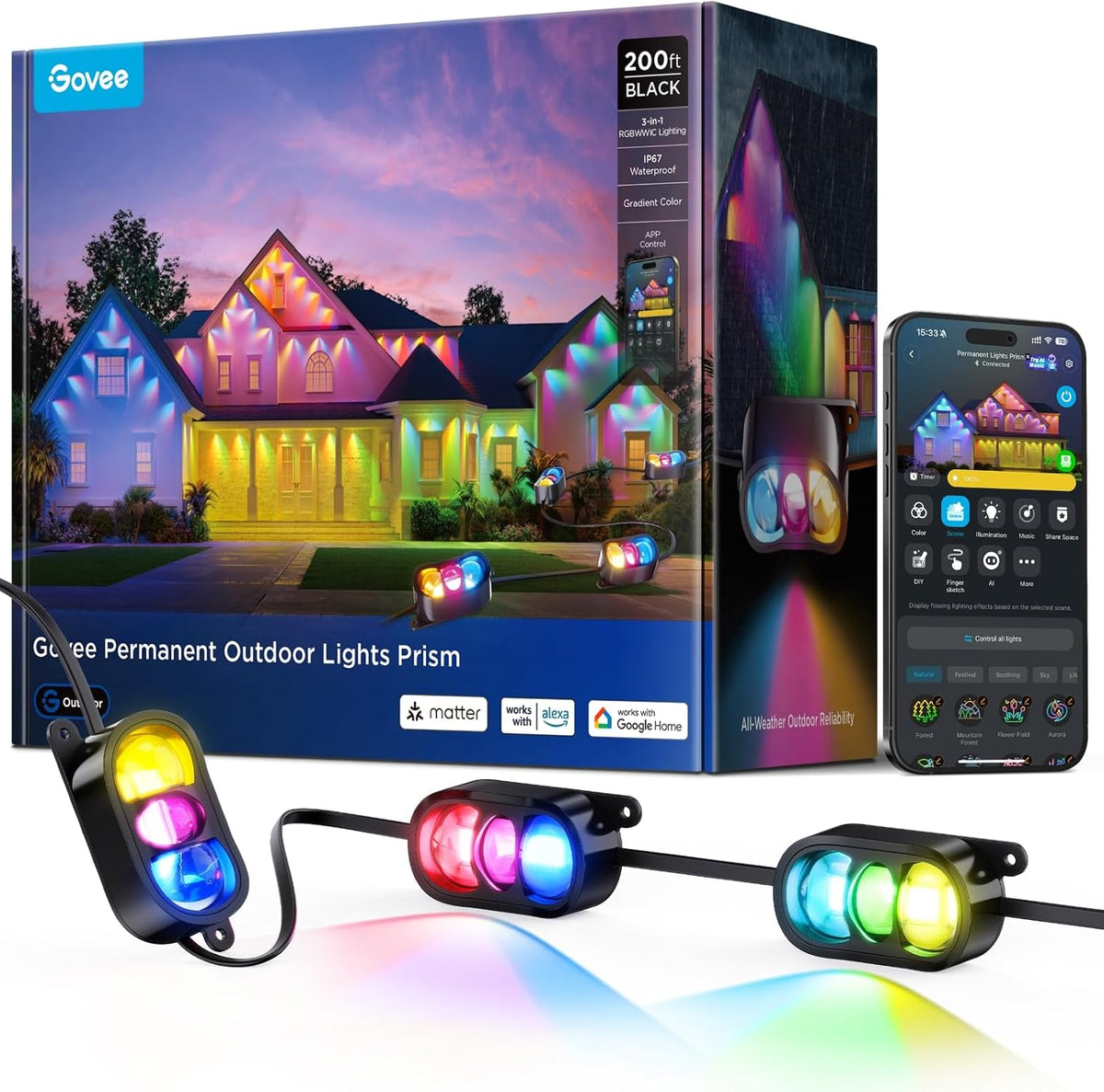 Govee Permanent Outdoor Lights Prism 200ft, Black