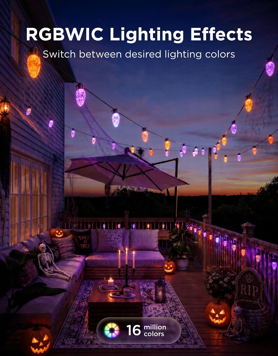 Govee C9 String Lights, Outdoor Halloween Christmas Lights, 49ft