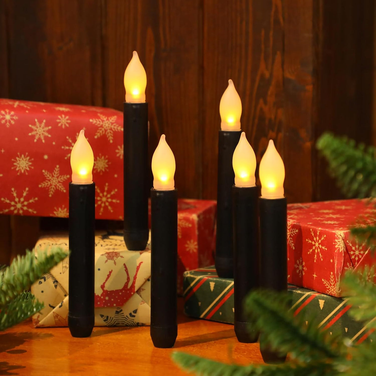 Macarrie 60 Pcs Halloween Flameless LED Taper Candles, Black,Yellow
