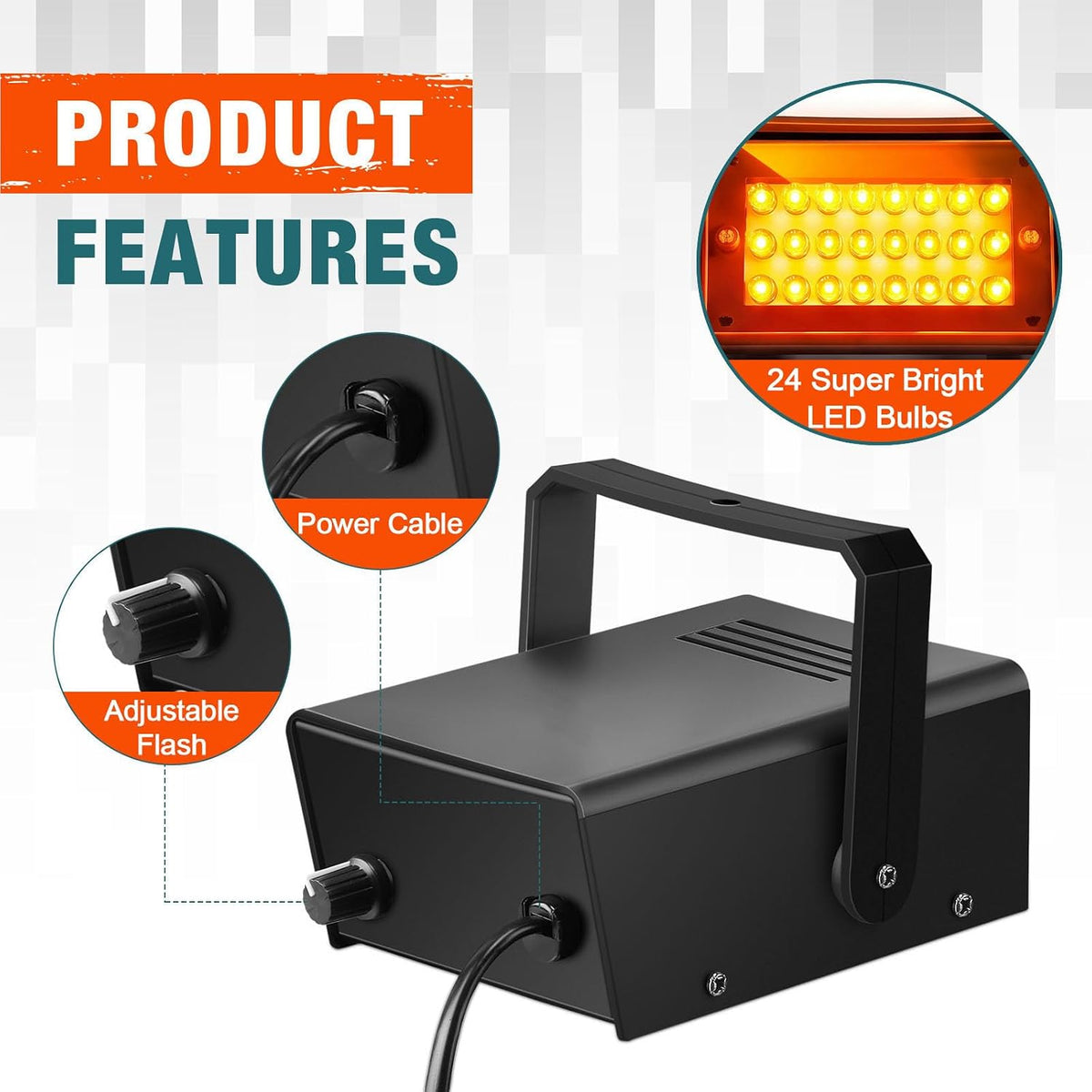 Treela 4 Pack Strobe Party Light Small Bright LED Outdoor, Orange, 24 LED