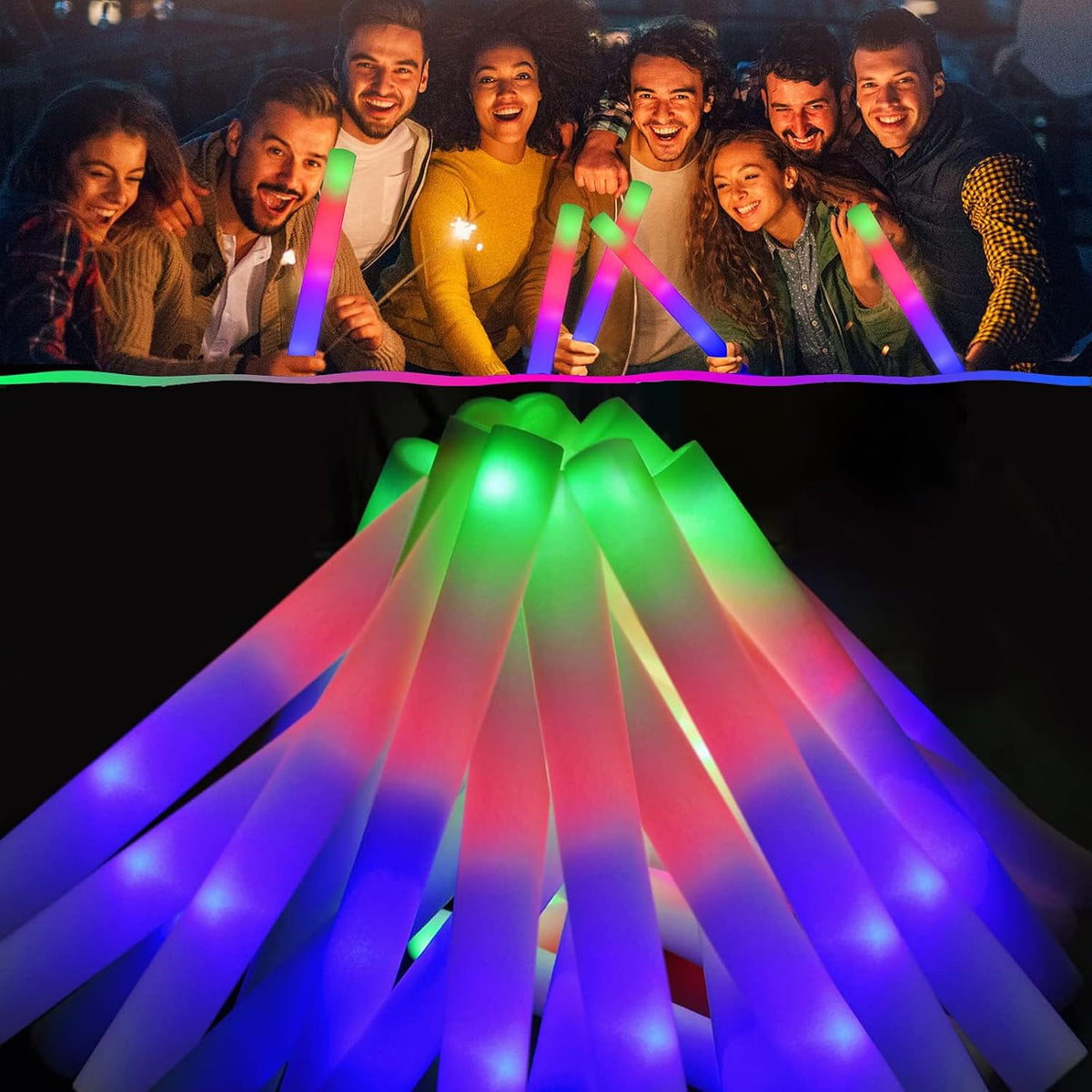 LifBetter 70 Pcs Foam Glow Sticks Bulk,Led Glow Sticks with 3 Modes Colorful ...