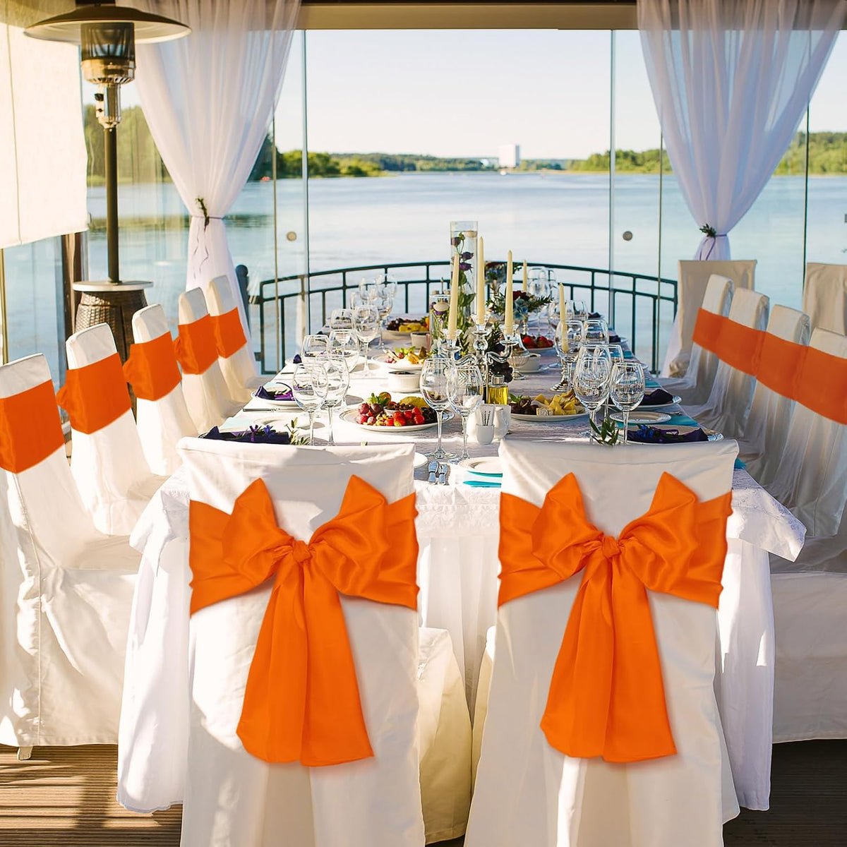 Bencailor 24 Pcs Orange Satin Table Runners Bulk, 12 x 108 Inch