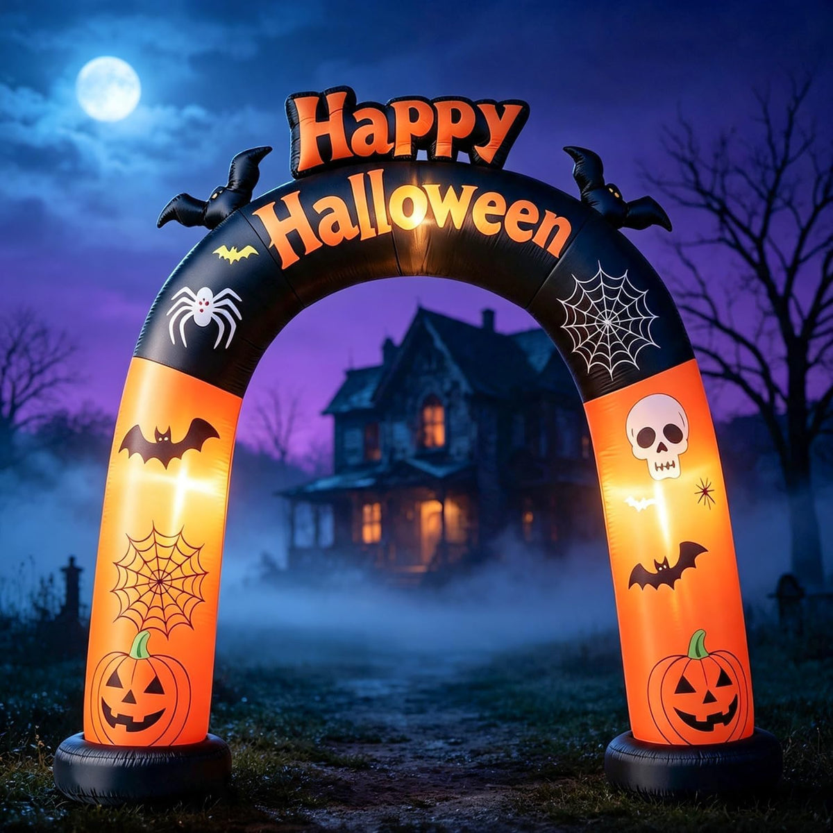 DomKom 8FT Long Halloween Inflatable Archway, Happy Halloween Blow Up Arch wi...