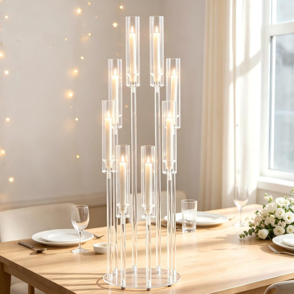 1PCS 8 Arm Clear Acrylic Candelabra Centerpiece for Dinner Table